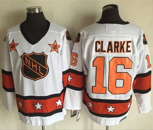 Flyers #16 Bobby Clarke White/Orange All Star CCM Throwback Stitched NHL Jersey